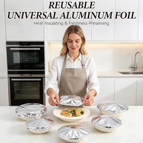 50 PCS Reusable Aluminum Foil Food Covers,TinFoil Bowl Covers with Elastic,Heat-Insulating, Freshness-Preserving, Thickened Heat-Resistant Materialfor cooking, food storage, and trave in Kuwait