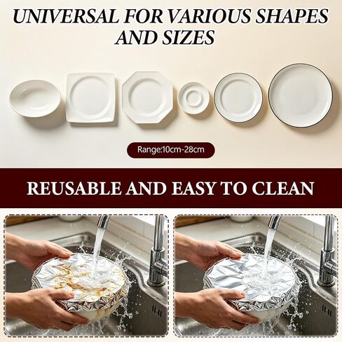 50 PCS Reusable Aluminum Foil Food Covers,TinFoil Bowl Covers with Elastic,Heat-Insulating, Freshness-Preserving, Thickened Heat-Resistant Materialfor cooking, food storage, and trave in Kuwait