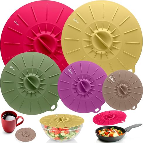 Reusable Silicone Stretch Lids for Food Storage in Fridge - Elastic Heat-Resistant Bowl Covers, Cups, Cans, Jars - Universal Food Grade Lid for Round and Rectangle Containers - 7 Pack - Colorful in Kuwait