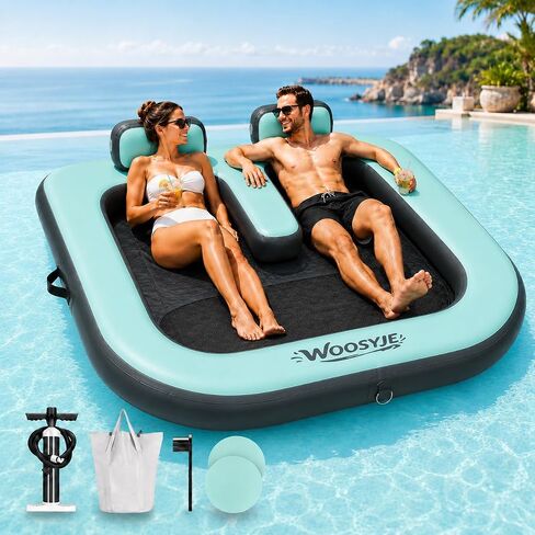 2 Person Inflatable Water Hammock,Tanning Pool Floats for Adults,Heavy Duty Drop-Stitch with Mesh Bottom&Backrests,Sunchill Float,Inflatable Floating Island for Lake,Ocean, River & Pool Party in Kuwait