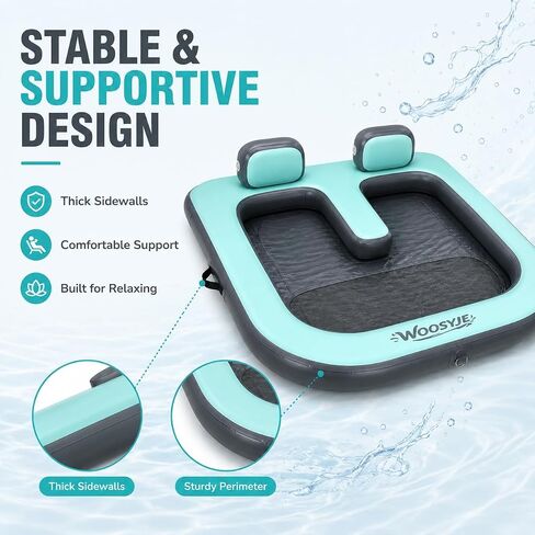 2 Person Inflatable Water Hammock,Tanning Pool Floats for Adults,Heavy Duty Drop-Stitch with Mesh Bottom&Backrests,Sunchill Float,Inflatable Floating Island for Lake,Ocean, River & Pool Party in Kuwait