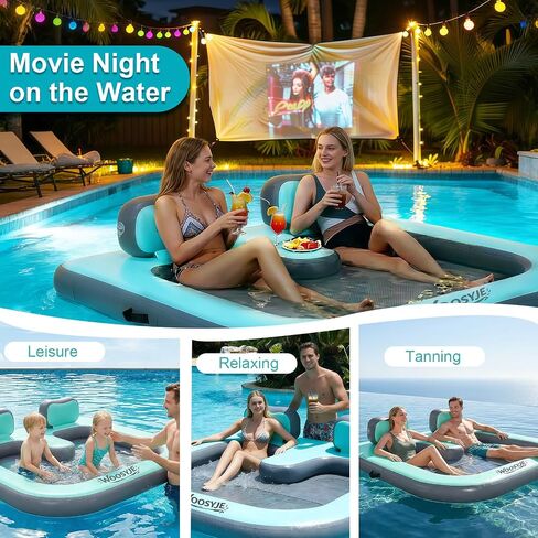 2 Person Inflatable Water Hammock,Tanning Pool Floats for Adults,Heavy Duty Drop-Stitch with Mesh Bottom&Backrests,Sunchill Float,Inflatable Floating Island for Lake,Ocean, River & Pool Party in Kuwait
