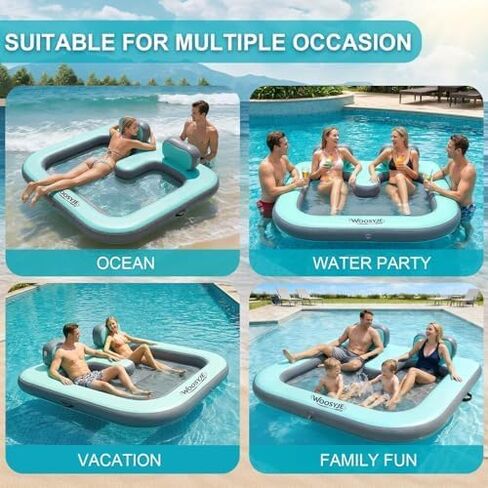 2 Person Inflatable Water Hammock,Tanning Pool Floats for Adults,Heavy Duty Drop-Stitch with Mesh Bottom&Backrests,Sunchill Float,Inflatable Floating Island for Lake,Ocean, River & Pool Party in Kuwait