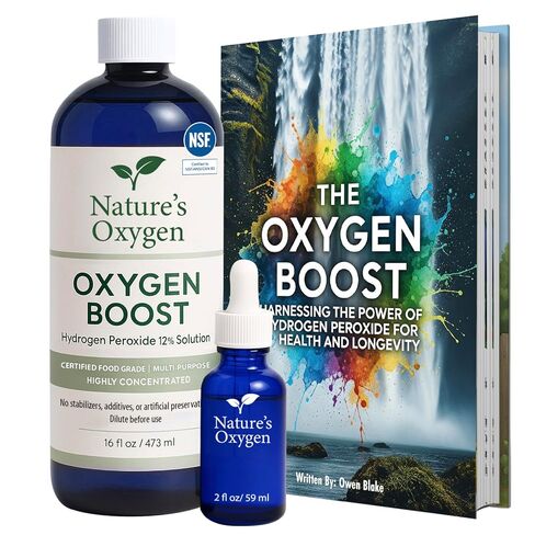 Nature�s Oxygen Food Grade Hydrogen Peroxide 12% Solution Pint with 2 fl oz Dropper and The Oxygen Boost Book, H?O? & Water, Made in USA in Saudi Arabia