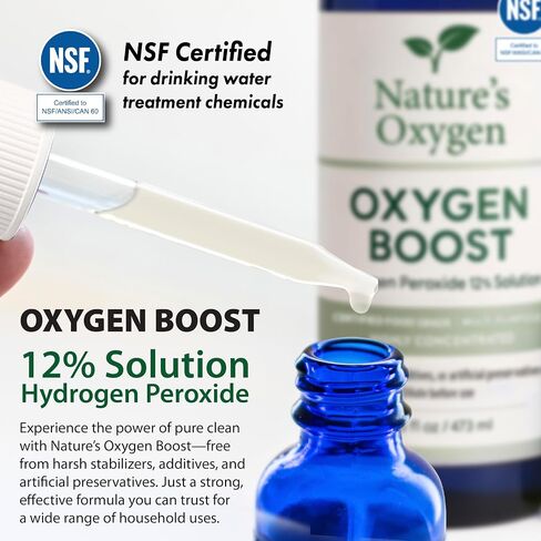 Nature�s Oxygen Food Grade Hydrogen Peroxide 12% Solution Pint with 2 fl oz Dropper and The Oxygen Boost Book, H?O? & Water, Made in USA in Saudi Arabia