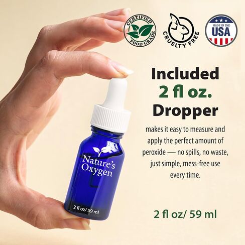 Nature�s Oxygen Food Grade Hydrogen Peroxide 12% Solution Pint with 2 fl oz Dropper and The Oxygen Boost Book, H?O? & Water, Made in USA in Saudi Arabia