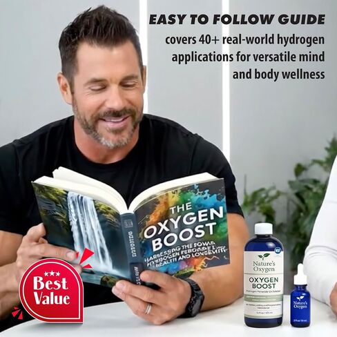 Nature�s Oxygen Food Grade Hydrogen Peroxide 12% Solution Pint with 2 fl oz Dropper and The Oxygen Boost Book, H?O? & Water, Made in USA in Saudi Arabia