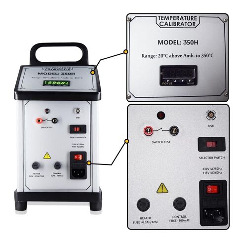 Dry Block Temperature Calibrator(Range: 50 to 350°C) with Process Calibrator | ±0.4°C Accuracy | RTD (Pt100), Thermocouple (K, J, T, N, R, S) | mA/mV/Volt/Ohm Measurement | Model SK-DBC-350 in Saudi Arabia