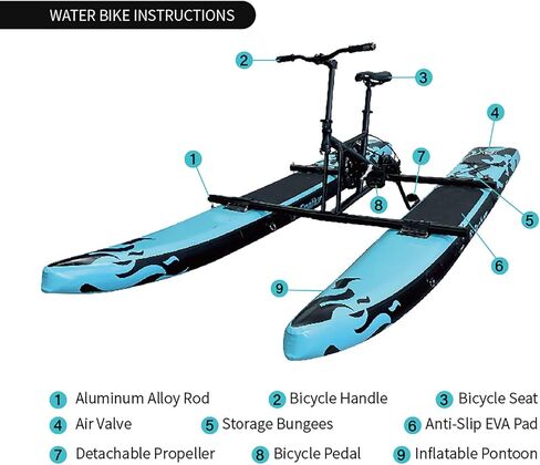 SUP Water Bike, Inflatable Pedal Boat, 130 kg Weight Capacity, EVA Material, Adjustable Handlebars, for Water Sports & Fishing in Kuwait