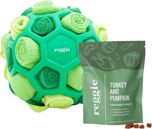 Reggie Forager Ball & Training Treats for Dogs | Mealtime Enrichment to Reduce Boredom, Hyperactivity, Stress | Vet-Approved & Ideal for All Ages and Breeds - Turkey & Pumpkin (340 Treats) in Saudi Arabia