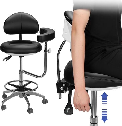 Dental Assistant Chair PU Leather Rolling Dental Chair with Rotatable Armrest Ergonomic Swivel Dentist Stool for Clinics Tattoo Home and Laboratory in Kuwait