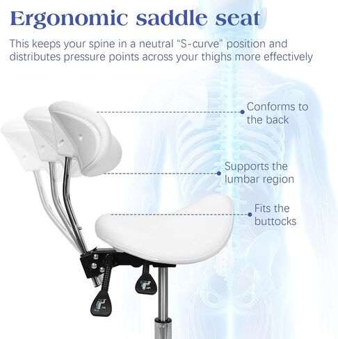 Multi-Functional Saddle Stool with Wheels Saddle Tilting Stool Rolling Chair with Back Support 16.93-21.65in Height for Salon Beauty Clinic Dentist Tattoo Home Office in Kuwait