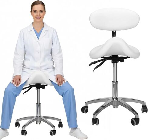 Multi-Functional Saddle Stool with Wheels Saddle Tilting Stool Rolling Chair with Back Support 16.93-21.65in Height for Salon Beauty Clinic Dentist Tattoo Home Office in Kuwait
