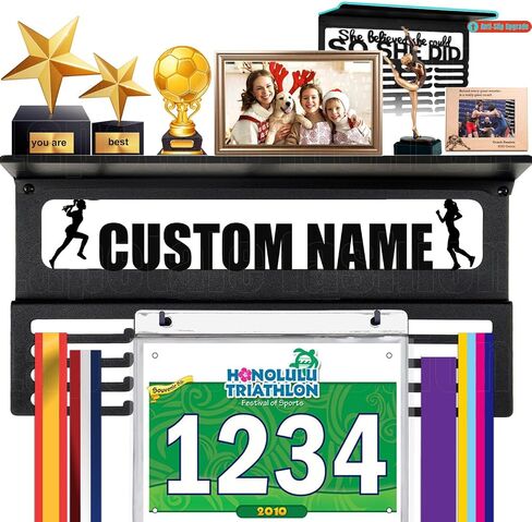 Personalized Medal Holder with Name Display Rack for Awards Ribbons - Metal Custom Sports Race Plaques Hanger for Wall Mount Hold Up 63 Medal Hanger Display for Athlete Boy Girl Kid in Kuwait