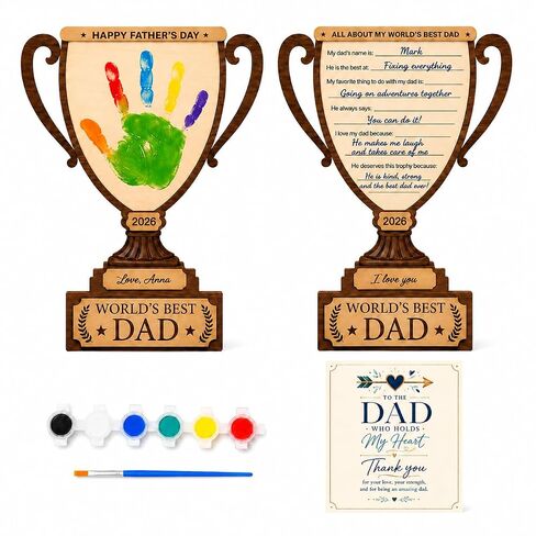 Father’s Day Crafts for Kids Wooden Trophy, DIY Dad Handprint Keepsake Craft for Dad, Personalized Father’s Day Gift from Kids Toddlers, Dad Custom Gifts from Daughter Son in Kuwait