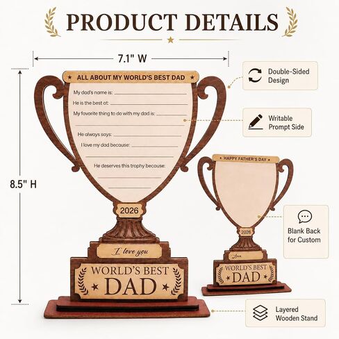 Father’s Day Crafts for Kids Wooden Trophy, DIY Dad Handprint Keepsake Craft for Dad, Personalized Father’s Day Gift from Kids Toddlers, Dad Custom Gifts from Daughter Son in Kuwait