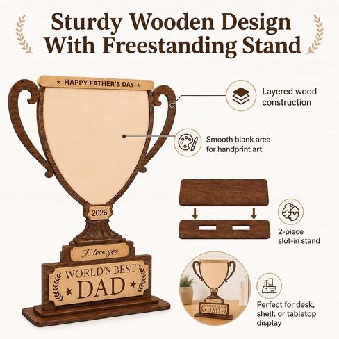 Father’s Day Crafts for Kids Wooden Trophy, DIY Dad Handprint Keepsake Craft for Dad, Personalized Father’s Day Gift from Kids Toddlers, Dad Custom Gifts from Daughter Son in Kuwait