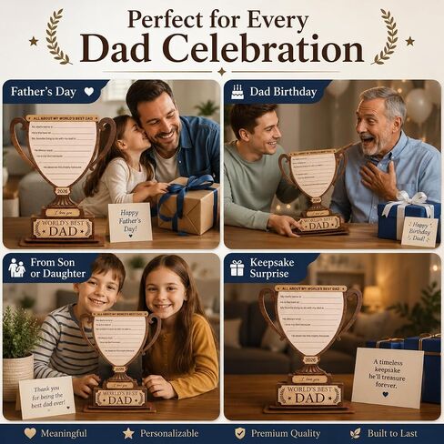 Father’s Day Crafts for Kids Wooden Trophy, DIY Dad Handprint Keepsake Craft for Dad, Personalized Father’s Day Gift from Kids Toddlers, Dad Custom Gifts from Daughter Son in Kuwait