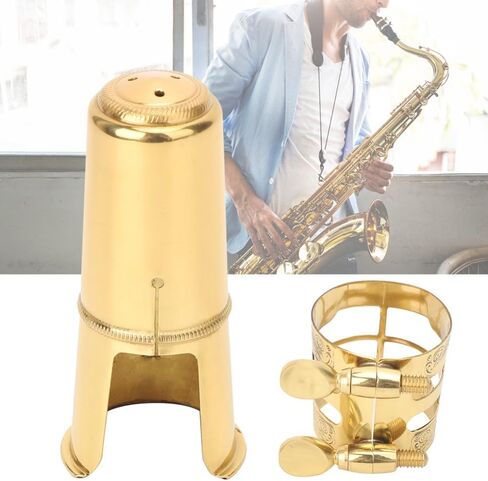 Tenor Saxophone Mouthpiece Cap & Clip Set - with Mouthpiece, Ligature Copper Replacement Parts for Saxophone Accessories,Metal in Kuwait