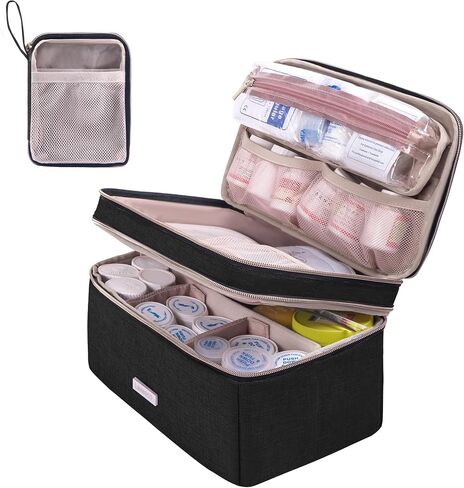 Lexeeco Medicine Storage Bag Pill Bottle Organizer with Portable Small Pouch Travel Medication Bottle Organizer for Emergency Home First Aid Box Kit (Black) in Saudi Arabia