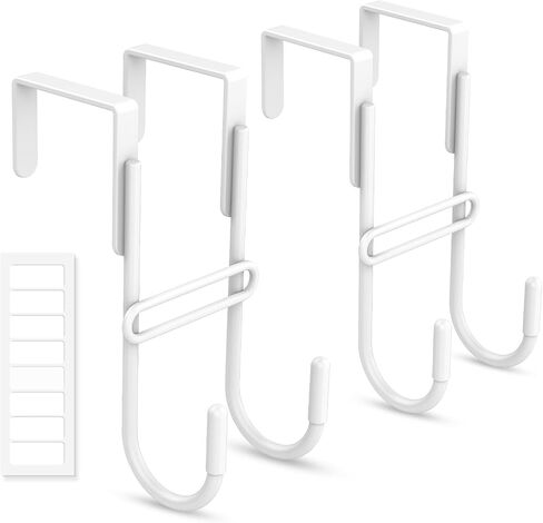 FYY 2 PCS Over the Door Hooks, Heavy Duty Double Hanger with Non-Slip Pads, No-Drill Metal Hook for Hanging Coats Towels Robes Closet Bathroom Bedroom, Fits 1.45 Inch Door Thickness, 5.12" Long, White in Kuwait