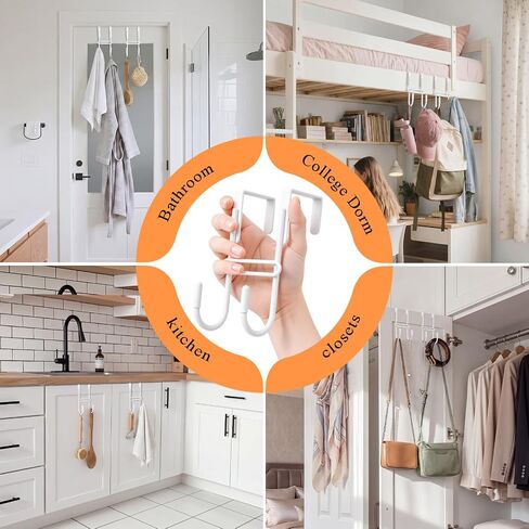 FYY 2 PCS Over the Door Hooks, Heavy Duty Double Hanger with Non-Slip Pads, No-Drill Metal Hook for Hanging Coats Towels Robes Closet Bathroom Bedroom, Fits 1.45 Inch Door Thickness, 5.12" Long, White in Kuwait