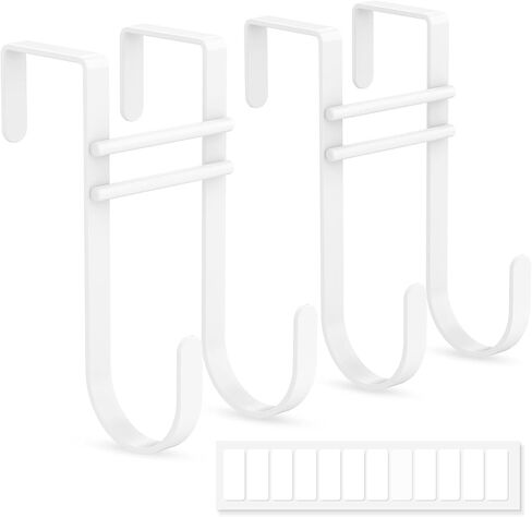 FYY Over the Door Hooks, No Assembly Required 2 PCS Double Hanger Heavy Duty Metal Towel Rack with Soft Pads, Organizer for Coat, Bag, Robe-Fits Bathroom, Closet Dorm Up to 1 1/2", 5.11" Long, White in Kuwait