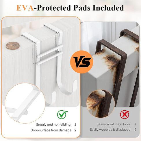 FYY Over the Door Hooks, No Assembly Required 2 PCS Double Hanger Heavy Duty Metal Towel Rack with Soft Pads, Organizer for Coat, Bag, Robe-Fits Bathroom, Closet Dorm Up to 1 1/2", 5.11" Long, White in Kuwait