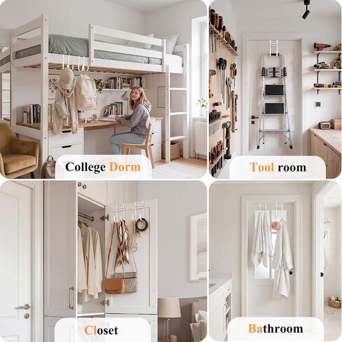 FYY Over the Door Hooks, No Assembly Required 2 PCS Double Hanger Heavy Duty Metal Towel Rack with Soft Pads, Organizer for Coat, Bag, Robe-Fits Bathroom, Closet Dorm Up to 1 1/2", 5.11" Long, White in Kuwait