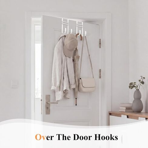 FYY Over the Door Hooks, No Assembly Required 2 PCS Double Hanger Heavy Duty Metal Towel Rack with Soft Pads, Organizer for Coat, Bag, Robe-Fits Bathroom, Closet Dorm Up to 1 1/2", 5.11" Long, White in Kuwait