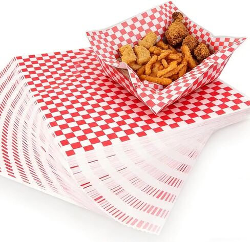 200 Pcs Wax Paper for Food 7x7 Inch, Red White Checkered Deli Paper Sheets, Grease Resistant Food Basket Liners for Sandwiches, Burgers, BBQ, Party, Picnic in Kuwait