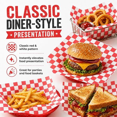 200 Pcs Wax Paper for Food 7x7 Inch, Red White Checkered Deli Paper Sheets, Grease Resistant Food Basket Liners for Sandwiches, Burgers, BBQ, Party, Picnic in Kuwait