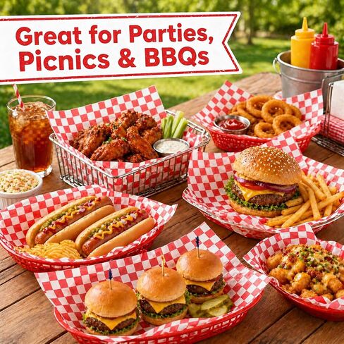 200 Pcs Wax Paper for Food 7x7 Inch, Red White Checkered Deli Paper Sheets, Grease Resistant Food Basket Liners for Sandwiches, Burgers, BBQ, Party, Picnic in Kuwait