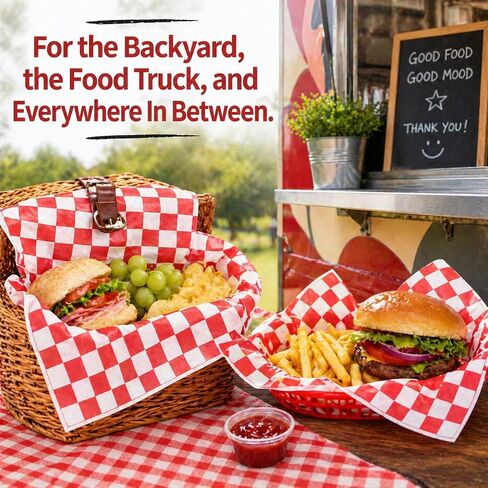 200 Pcs Wax Paper for Food 7x7 Inch, Red White Checkered Deli Paper Sheets, Grease Resistant Food Basket Liners for Sandwiches, Burgers, BBQ, Party, Picnic in Kuwait
