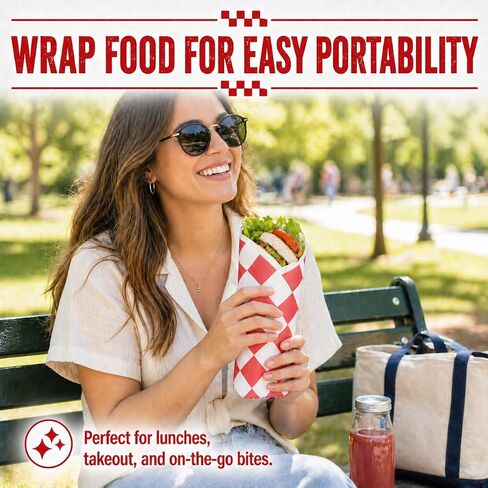 200 Pcs Wax Paper for Food 7x7 Inch, Red White Checkered Deli Paper Sheets, Grease Resistant Food Basket Liners for Sandwiches, Burgers, BBQ, Party, Picnic in Kuwait
