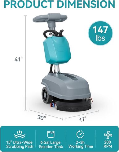 C5 15" Walk-Behind Commercial Floor Scrubber Machine, 500W Motor | 6 Gal Recovery Tank | 23" Suction Width | Brush Speed 200 RPM | 24,000 Sqft/h Coverage | Complete Set of Parts. in Kuwait