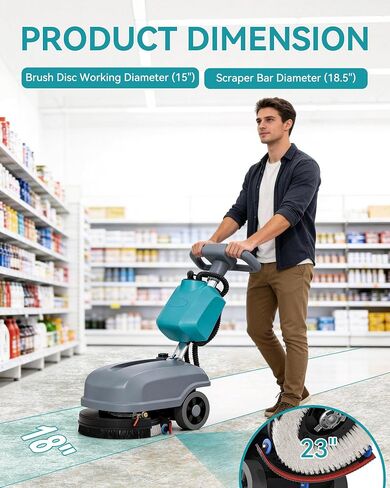 C5 15" Walk-Behind Commercial Floor Scrubber Machine, 500W Motor | 6 Gal Recovery Tank | 23" Suction Width | Brush Speed 200 RPM | 24,000 Sqft/h Coverage | Complete Set of Parts. in Kuwait