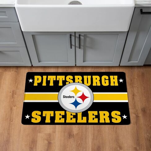 NFL Pittsburgh Steelers حصيرة مدخل داخلية، 30 بوصة × 18 بوصة سجادات وسجاد مطبخ مضادة للتعب، ظهر غير قابل للانزلاق، حصيرة راحة مريحة مقاومة للماء من PVC للمدخل، المطبخ، كهف الرجال، المكتب، المغسلة، الغسيل in Kuwait