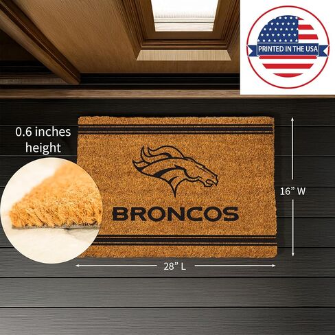 Denver Broncos Coir Door Mat, Indoor and Outdoor Entryway, 28 x 16 Inches, Non Slip Back, Welcome Floor Mats, Muddy Dog Paws, Weather-Resistant Front Door Entrance Home Décor in Kuwait
