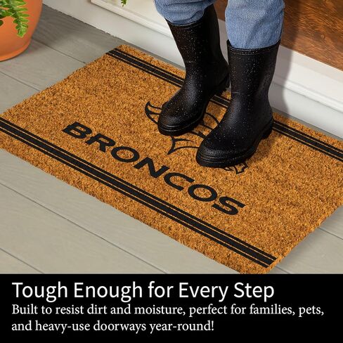 Denver Broncos Coir Door Mat, Indoor and Outdoor Entryway, 28 x 16 Inches, Non Slip Back, Welcome Floor Mats, Muddy Dog Paws, Weather-Resistant Front Door Entrance Home Décor in Kuwait
