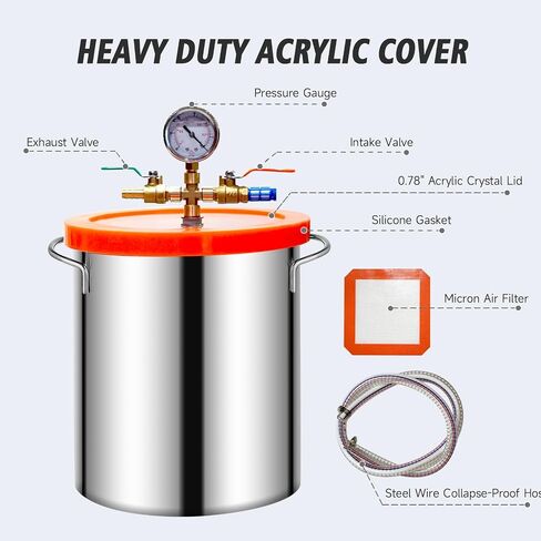 طقم غرفة فراغ AUTOGEN سعة 5 جالون غطاء من الزجاج المقسى مع مضخة تفريغ ذات مرحلة واحدة 4 CFM HVAC، مثالية لتثبيت الخشب والسيليكون التفريغ والإيبوكسي والزيوت العطرية in Kuwait
