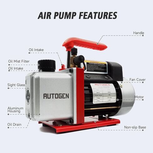 طقم غرفة فراغ AUTOGEN سعة 5 جالون غطاء من الزجاج المقسى مع مضخة تفريغ ذات مرحلة واحدة 4 CFM HVAC، مثالية لتثبيت الخشب والسيليكون التفريغ والإيبوكسي والزيوت العطرية in Kuwait