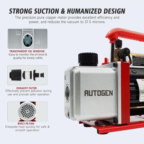طقم غرفة فراغ AUTOGEN سعة 5 جالون غطاء من الزجاج المقسى مع مضخة تفريغ ذات مرحلة واحدة 4 CFM HVAC، مثالية لتثبيت الخشب والسيليكون التفريغ والإيبوكسي والزيوت العطرية in Kuwait