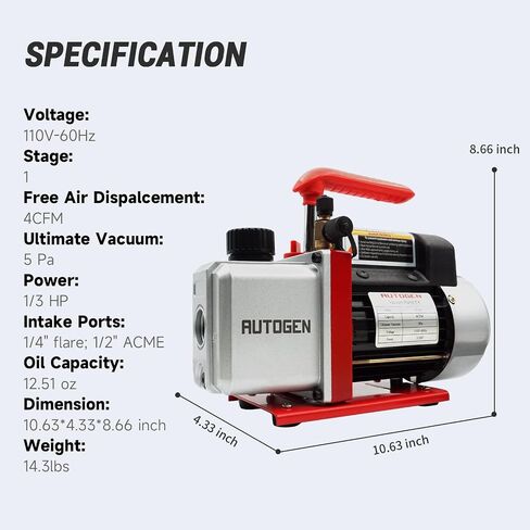 طقم غرفة فراغ AUTOGEN سعة 5 جالون غطاء من الزجاج المقسى مع مضخة تفريغ ذات مرحلة واحدة 4 CFM HVAC، مثالية لتثبيت الخشب والسيليكون التفريغ والإيبوكسي والزيوت العطرية in Kuwait