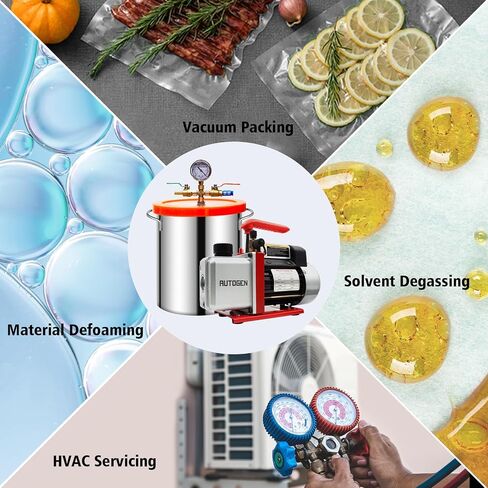 طقم غرفة فراغ AUTOGEN سعة 5 جالون غطاء من الزجاج المقسى مع مضخة تفريغ ذات مرحلة واحدة 4 CFM HVAC، مثالية لتثبيت الخشب والسيليكون التفريغ والإيبوكسي والزيوت العطرية in Kuwait