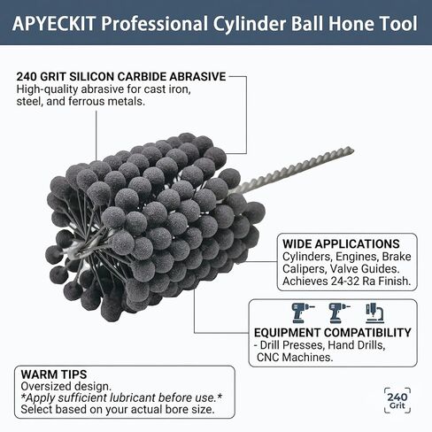 1 Inch (25.4mm) Cylinder Ball Hone Tool with 240 Grit Silicon Carbide, Professional Flexible Engine Hone for Honing & Deburring on Cast Iron, Steel, Mild Steel and Softer Ferrous Materials in Kuwait