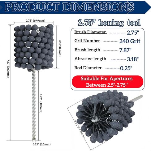 2.75'' (69.9mm Flexible Cylinder Hone, 240 Grit Silicon Carbide honing Tool for Engine Cylinder Honing, Fits 2.5"– 2.75" Bore Diameter, for Cast Iron, Stainless Steel， Soft Metals in Kuwait