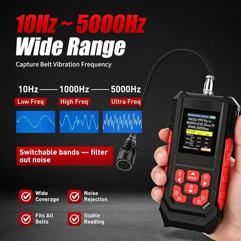 Sonic Belt Tension Meter, 999 Data Records Belt Tension Gauge with Manual/Automatic Ajustable Modes, 10Hz-5000Hz Measuring Range, TFT LCD Display for Belt Tensioner Tool in Kuwait