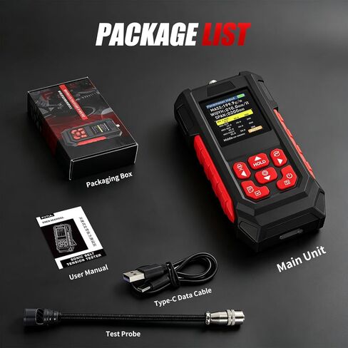 Sonic Belt Tension Meter, 999 Data Records Belt Tension Gauge with Manual/Automatic Ajustable Modes, 10Hz-5000Hz Measuring Range, TFT LCD Display for Belt Tensioner Tool in Kuwait