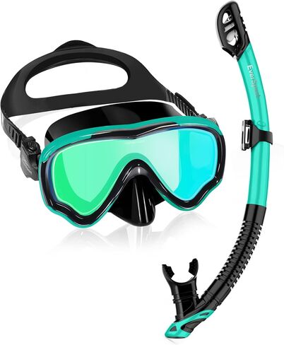 EverSport Adult Snorkel Set, Dry Top Snorkel, 180° View Glass Mask, Leakproof for Snorkeling, Diving & Swimming in Kuwait